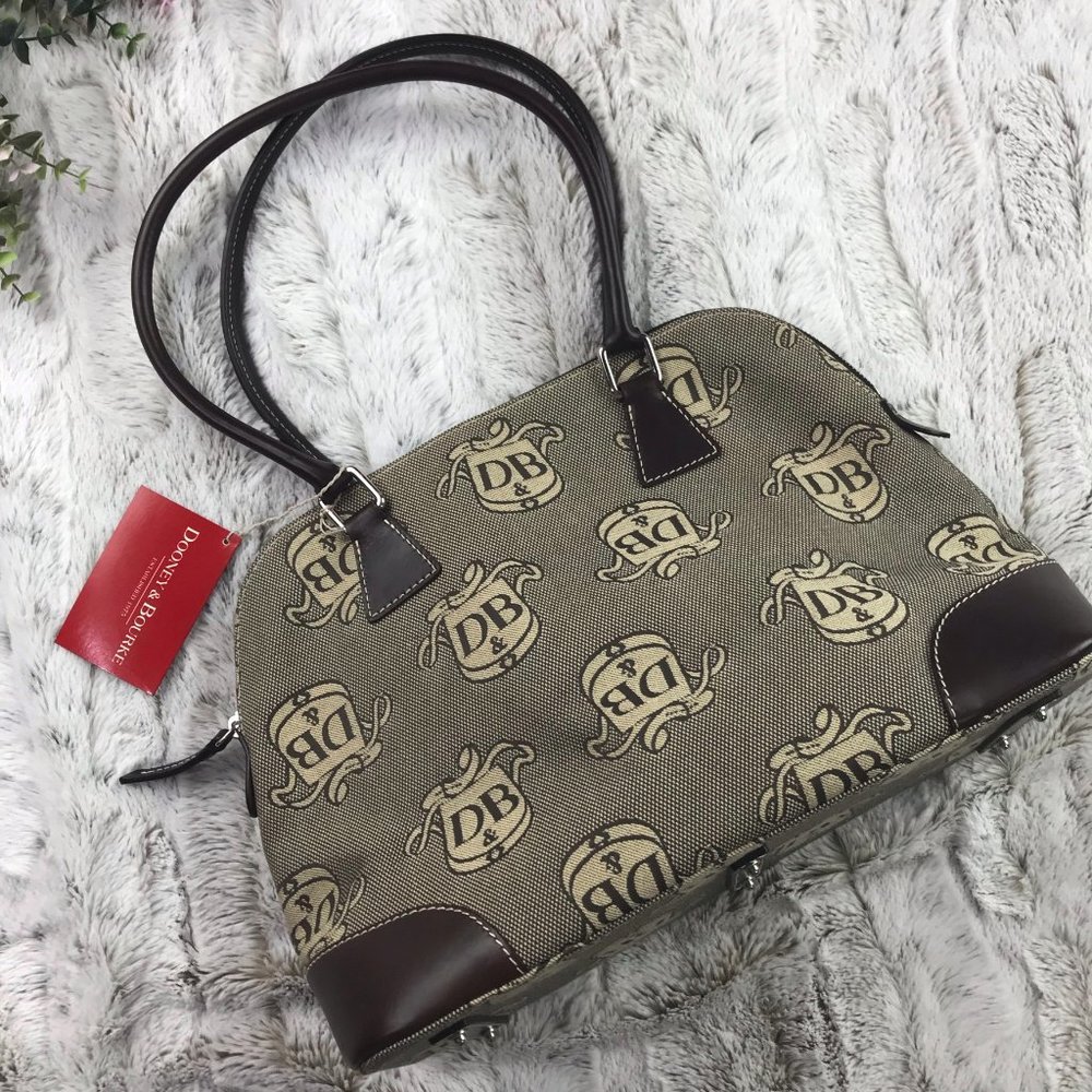 [Dooney & Bourke] Brown Domed Satchel Donegal Crest Logo Bag Purse Pocketbook